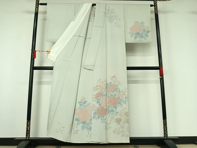 平和屋着物▽訪問着　単衣　草花文　正絹　逸品　AABJ1569jh