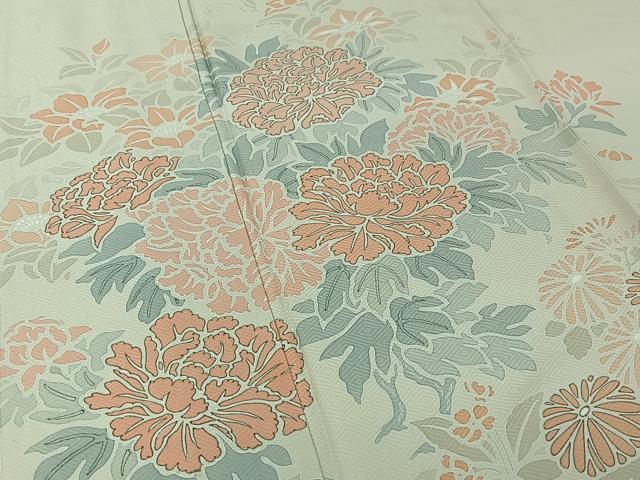 平和屋着物▽訪問着　単衣　草花文　正絹　逸品　AABJ1569jh