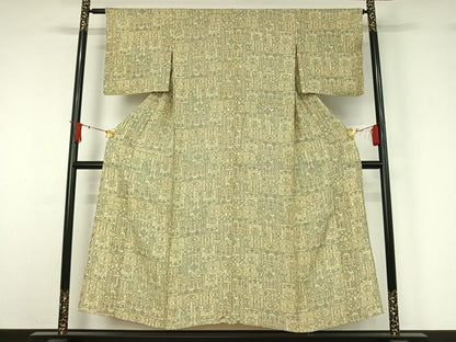 平和屋着物▽上質な小紋　単衣　草花文　正絹　逸品　AABJ1570jh