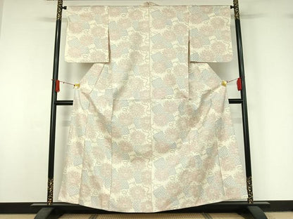 平和屋着物▽本場大島紬　白大島　単衣　地紙花文　正絹　逸品　AABJ1571jh