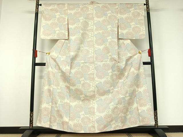 平和屋着物▽本場大島紬　白大島　単衣　地紙花文　正絹　逸品　AABJ1571jh