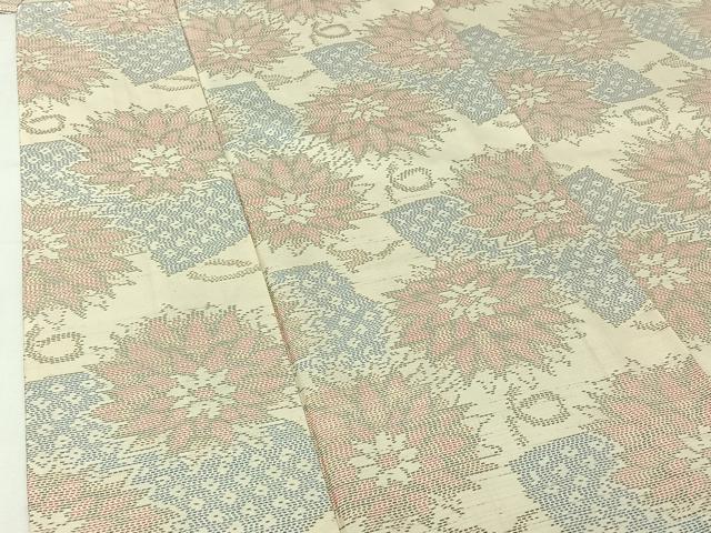 平和屋着物▽本場大島紬　白大島　単衣　地紙花文　正絹　逸品　AABJ1571jh