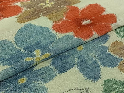 平和屋着物▽小千谷紬　単衣　草花文　正絹　逸品　AABJ1572jh