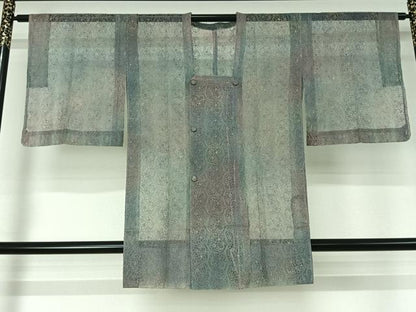 平和屋着物▽道行コート　スリーシーズン　春夏秋　塵除け　オーガンジー　草花文　正絹　逸品　AABJ1575jh