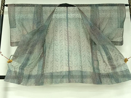 平和屋着物▽道行コート　スリーシーズン　春夏秋　塵除け　オーガンジー　草花文　正絹　逸品　AABJ1575jh