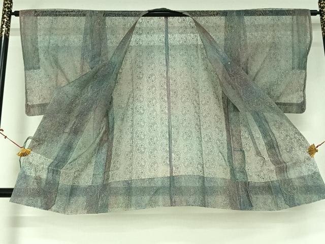 平和屋着物▽道行コート　スリーシーズン　春夏秋　塵除け　オーガンジー　草花文　正絹　逸品　AABJ1575jh