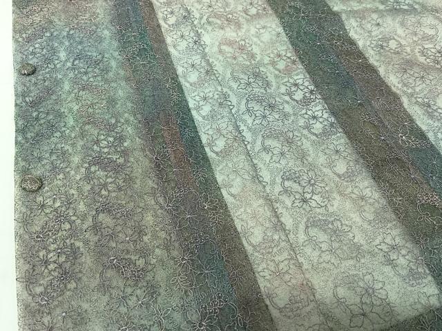 平和屋着物▽道行コート　スリーシーズン　春夏秋　塵除け　オーガンジー　草花文　正絹　逸品　AABJ1575jh
