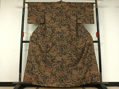 平和屋着物▽上質な小紋　単衣　紬地　風景花文　正絹　逸品　未使用　AABJ1576jh