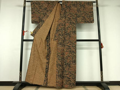平和屋着物▽上質な小紋　単衣　紬地　風景花文　正絹　逸品　未使用　AABJ1576jh