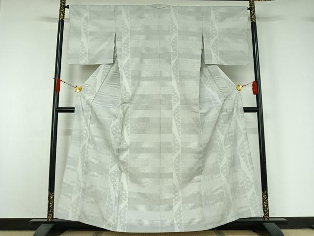 平和屋着物▽本塩沢　単衣　麻の葉横段文　正絹　逸品　AABJ1579jh