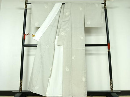 平和屋着物▽本塩沢　単衣　舞花文　正絹　逸品　AABJ1580jh