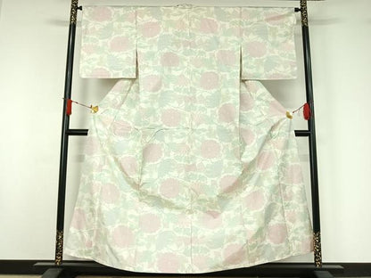 平和屋着物▽本場大島紬　白大島　単衣　草花文　正絹　逸品　AABJ1581jh