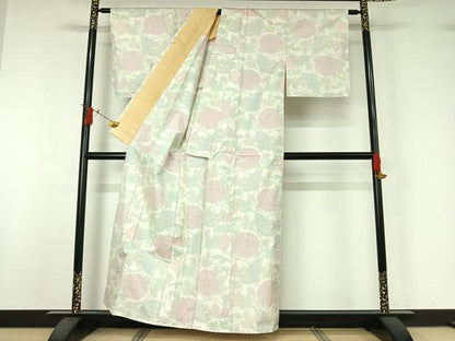 平和屋着物▽本場大島紬　白大島　単衣　草花文　正絹　逸品　AABJ1581jh
