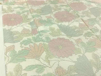 平和屋着物▽本場大島紬　白大島　単衣　草花文　正絹　逸品　AABJ1581jh