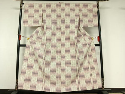 平和屋着物▽上質な紬　単衣　麻の葉文様　正絹　逸品　AABJ1584jh