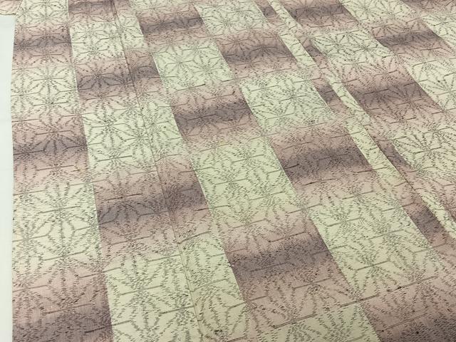 平和屋着物▽上質な紬　単衣　麻の葉文様　正絹　逸品　AABJ1584jh