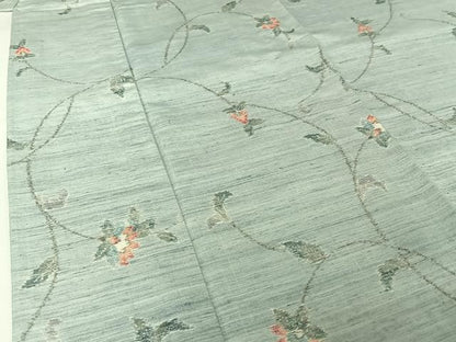 平和屋着物▽上質な紬　単衣　草花文　正絹　逸品　AABJ1586jh