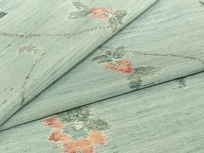 平和屋着物▽上質な紬　単衣　草花文　正絹　逸品　AABJ1586jh