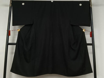 平和屋着物▽男性　黒紋付　単衣　暗黒色　正絹　逸品　AABJ1587jh