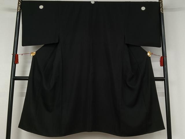 平和屋着物▽男性　黒紋付　単衣　暗黒色　正絹　逸品　AABJ1587jh