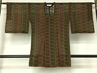 平和屋着物▽道行コート　スリーシーズン　春夏秋　塵除け　リボン織　幾何学文様　正絹　逸品　AABJ1588jh
