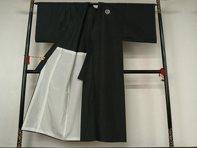 平和屋着物●男性　黒紋付　単衣　暗黒色　洗える着物　AABJ1589jh
