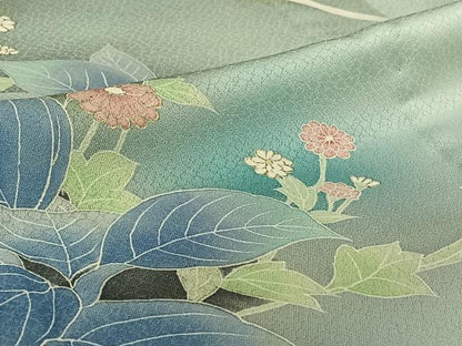 平和屋着物▽訪問着　単衣　飾花文　暈し染め　金彩　正絹　逸品　AABJ1593jh