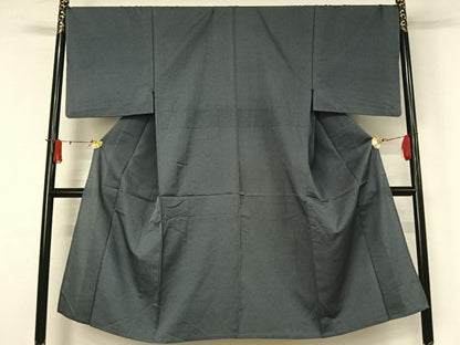 平和屋着物▽男性　お召　単衣　色無地　藍鼠色　正絹　逸品　AABJ1595jh
