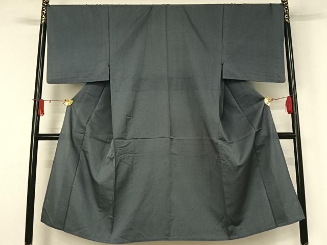 平和屋着物▽男性　お召　単衣　色無地　藍鼠色　正絹　逸品　AABJ1595jh