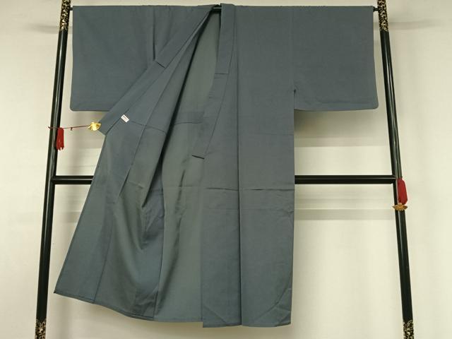 平和屋着物▽男性　お召　単衣　色無地　藍鼠色　正絹　逸品　AABJ1595jh