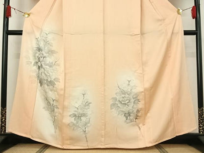 平和屋着物▽訪問着　単衣　手描き　草花文　暈し染め　正絹　逸品　AABJ1597jh