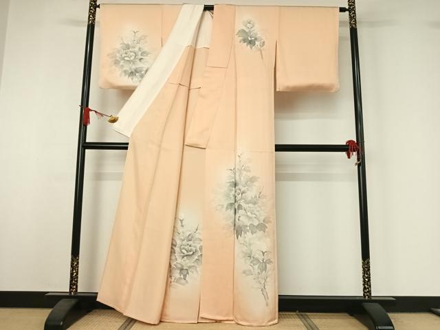 平和屋着物▽訪問着　単衣　手描き　草花文　暈し染め　正絹　逸品　AABJ1597jh