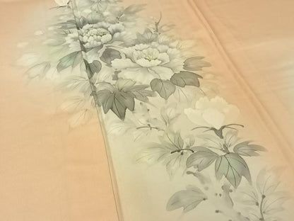 平和屋着物▽訪問着　単衣　手描き　草花文　暈し染め　正絹　逸品　AABJ1597jh