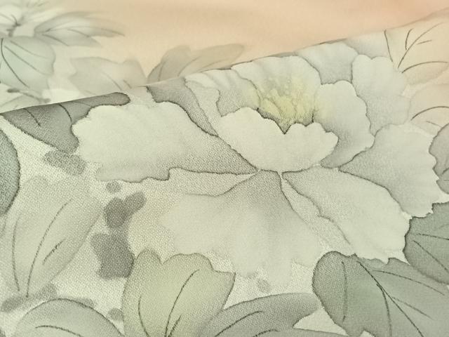 平和屋着物▽訪問着　単衣　手描き　草花文　暈し染め　正絹　逸品　AABJ1597jh