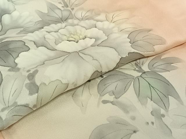 平和屋着物▽訪問着　単衣　手描き　草花文　暈し染め　正絹　逸品　AABJ1597jh