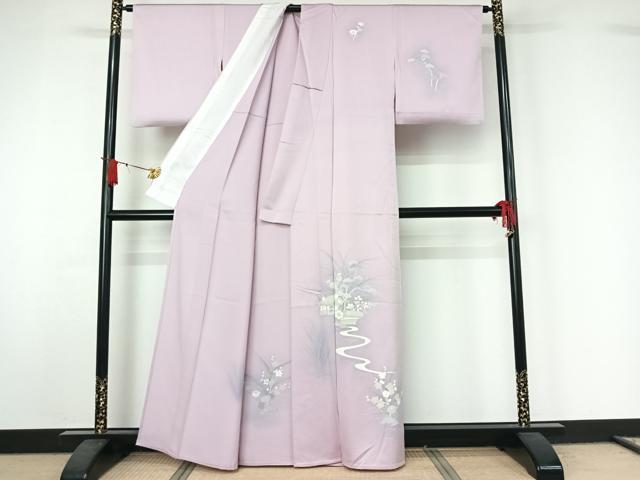 平和屋着物▽訪問着　単衣　風景流水花文　正絹　逸品　AABJ1598jh