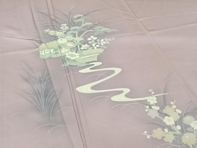 平和屋着物▽訪問着　単衣　風景流水花文　正絹　逸品　AABJ1598jh