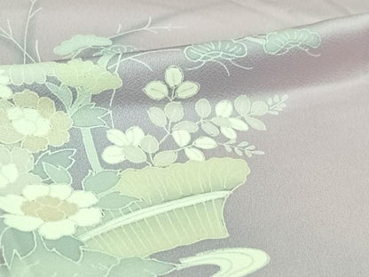 平和屋着物▽訪問着　単衣　風景流水花文　正絹　逸品　AABJ1598jh