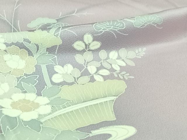 平和屋着物▽訪問着　単衣　風景流水花文　正絹　逸品　AABJ1598jh
