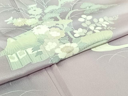平和屋着物▽訪問着　単衣　風景流水花文　正絹　逸品　AABJ1598jh