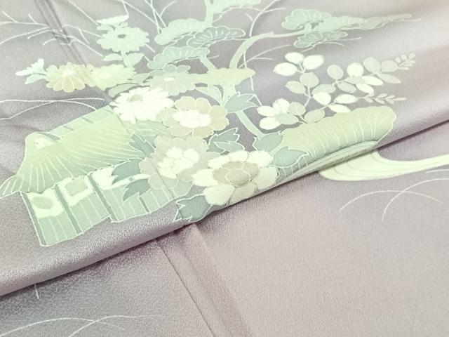 平和屋着物▽訪問着　単衣　風景流水花文　正絹　逸品　AABJ1598jh