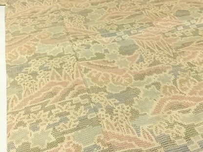平和屋着物▽上質な紬　単衣　風景文　正絹　逸品　AABJ1599jh