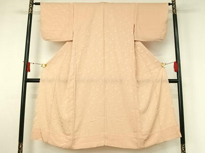 平和屋着物▽色無地　単衣　草花地紋　肌色　洗える着物　AABJ1600jh