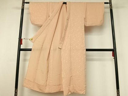 平和屋着物▽色無地　単衣　草花地紋　肌色　洗える着物　AABJ1600jh