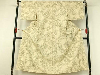 平和屋着物▽上質な紬　単衣　正倉院花文　正絹　逸品　AABJ1601jh