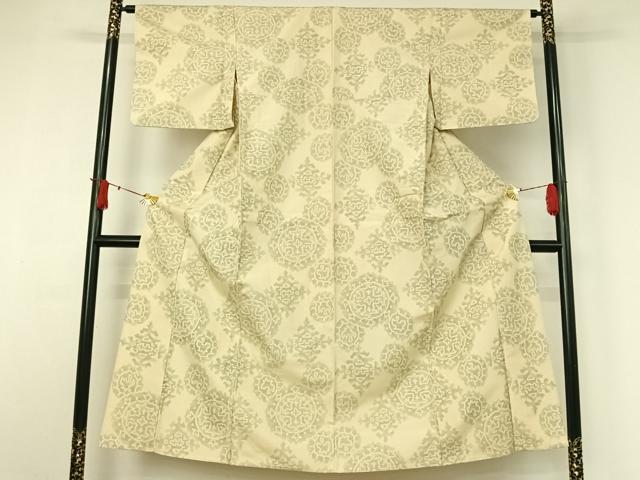 平和屋着物▽上質な紬　単衣　正倉院花文　正絹　逸品　AABJ1601jh