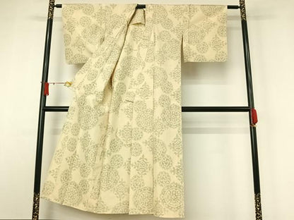 平和屋着物▽上質な紬　単衣　正倉院花文　正絹　逸品　AABJ1601jh