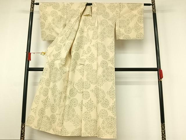 平和屋着物▽上質な紬　単衣　正倉院花文　正絹　逸品　AABJ1601jh