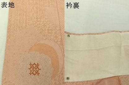 平和屋着物▽お召　単衣　幾何学文様　銀糸　正絹　逸品　AABJ1602jh