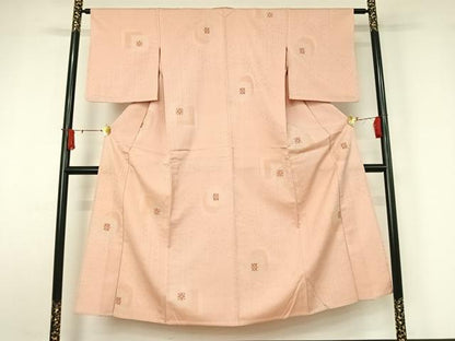 平和屋着物▽お召　単衣　幾何学文様　銀糸　正絹　逸品　AABJ1602jh